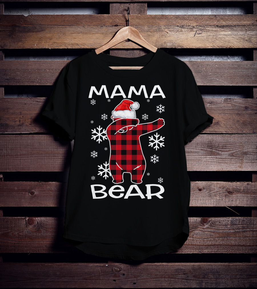Mama Bear Dabbing Santa Hat Snowflakes T-Shirt