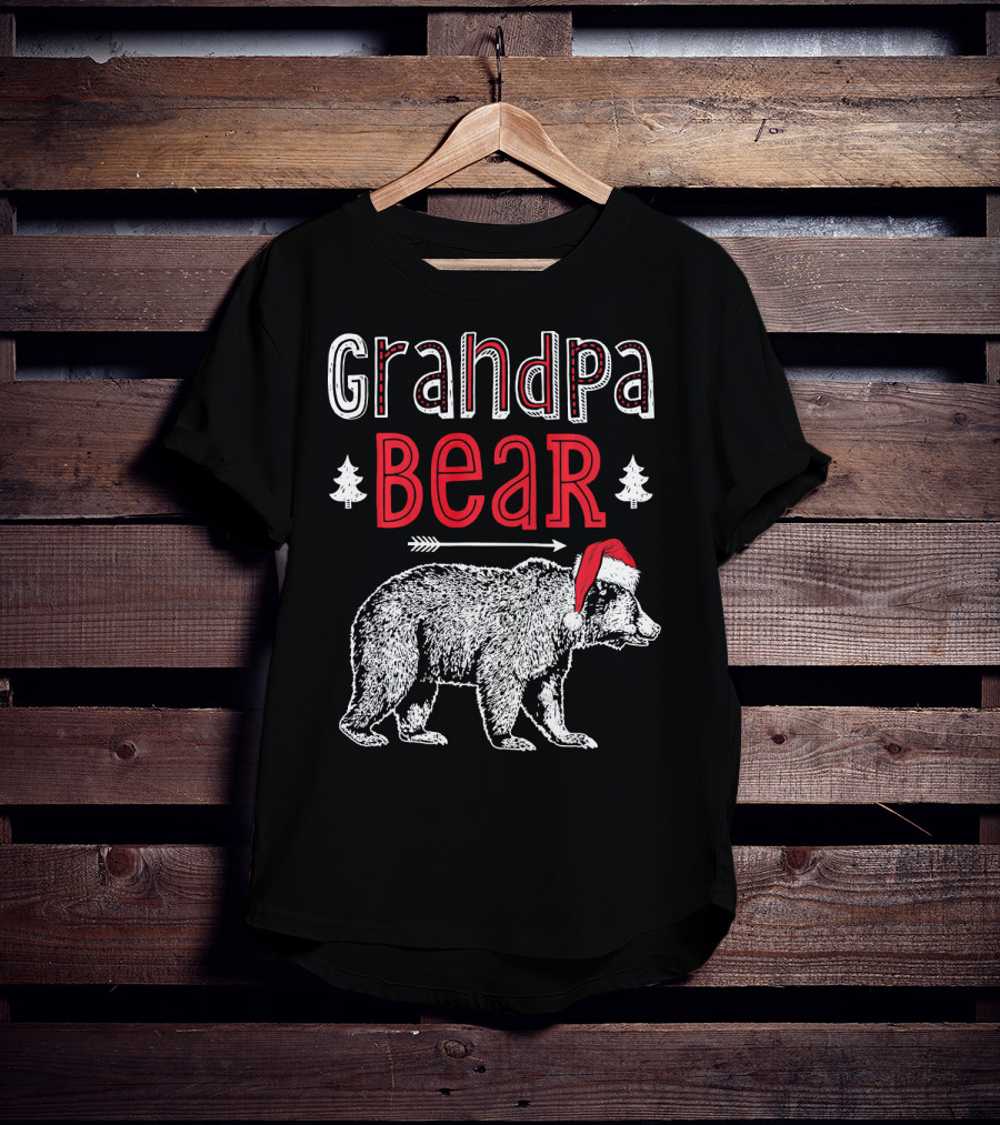 Grandpa Bear Christmas Santa Hat Holiday Family T-Shirt