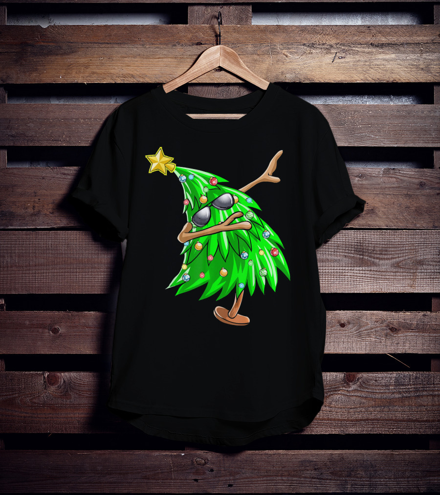 Dabbing Christmas Tree With Sunglasses And Star Topper T-Shirt