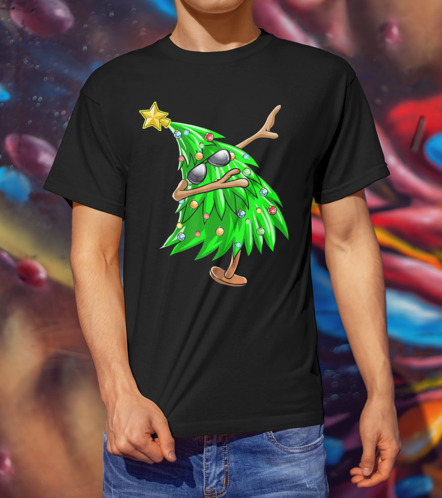 Dabbing Christmas Tree With Sunglasses And Star Topper T-Shirt