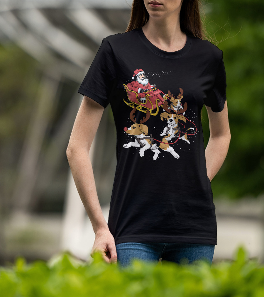 Santa's Sleigh With Beagle Reindeer Trio T-Shirt