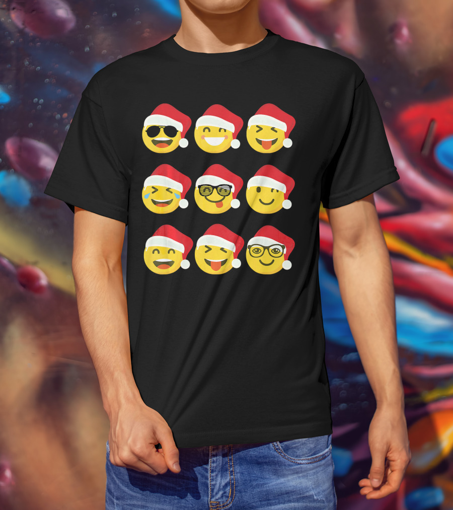 Christmas Funny Santa Emojis Faces T-Shirt