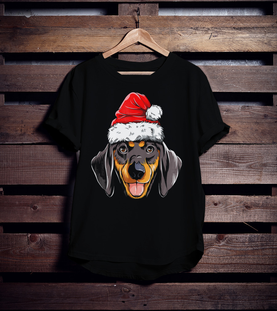 Dachshund Santa Hat Festive Dog Christmas T-Shirt