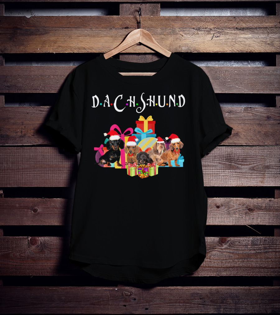 Dachshund Puppies Christmas Santa Hat Gifts T-Shirt