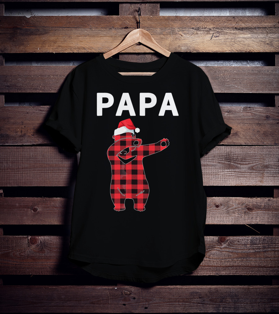 PAPA Bear Plaid Santa Hat Christmas Dabbing T-Shirt