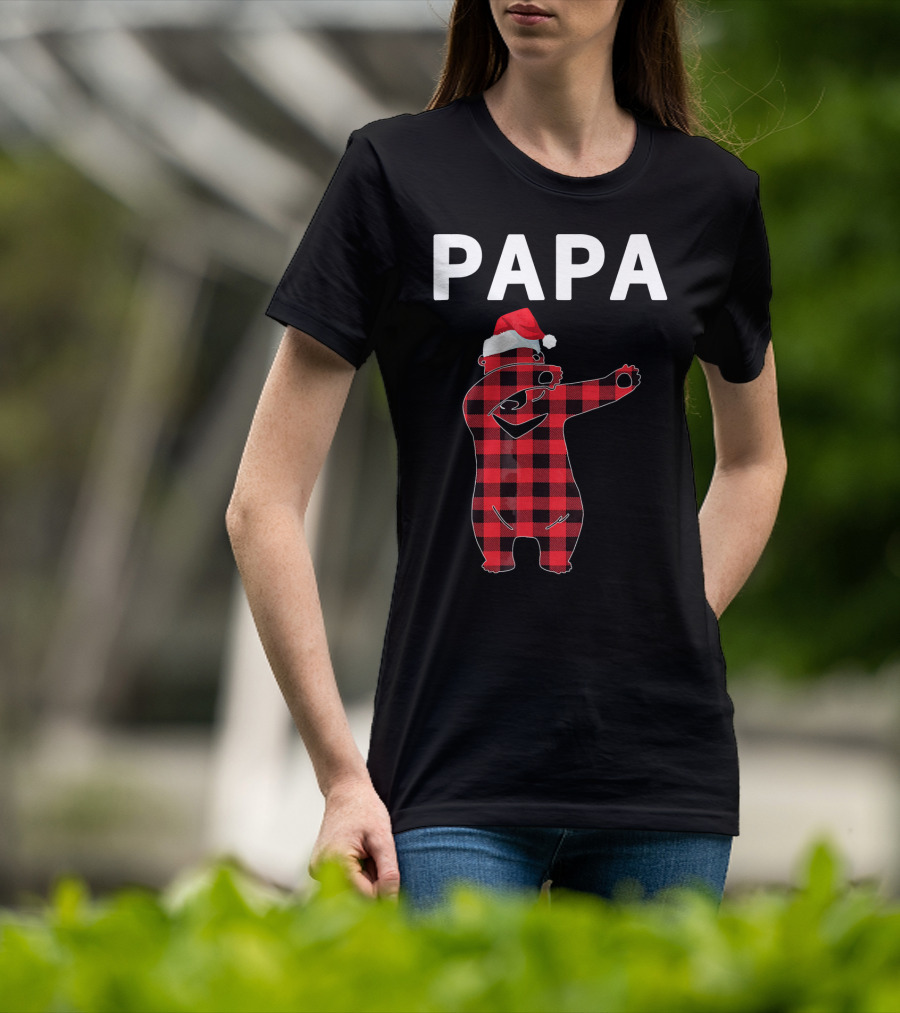 PAPA Bear Plaid Santa Hat Christmas Dabbing T-Shirt