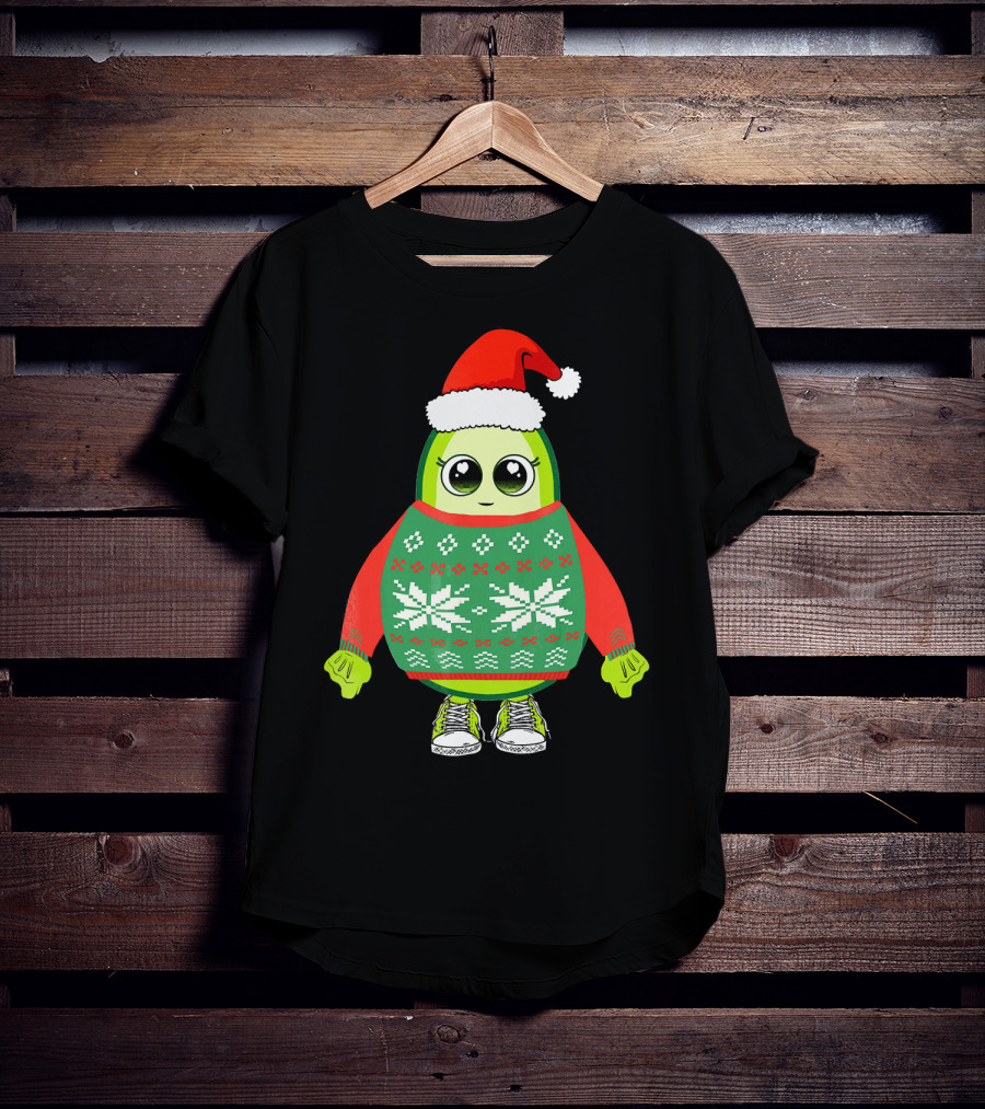Santa Avocado Cute Christmas Sweater Sneakers T-Shirt