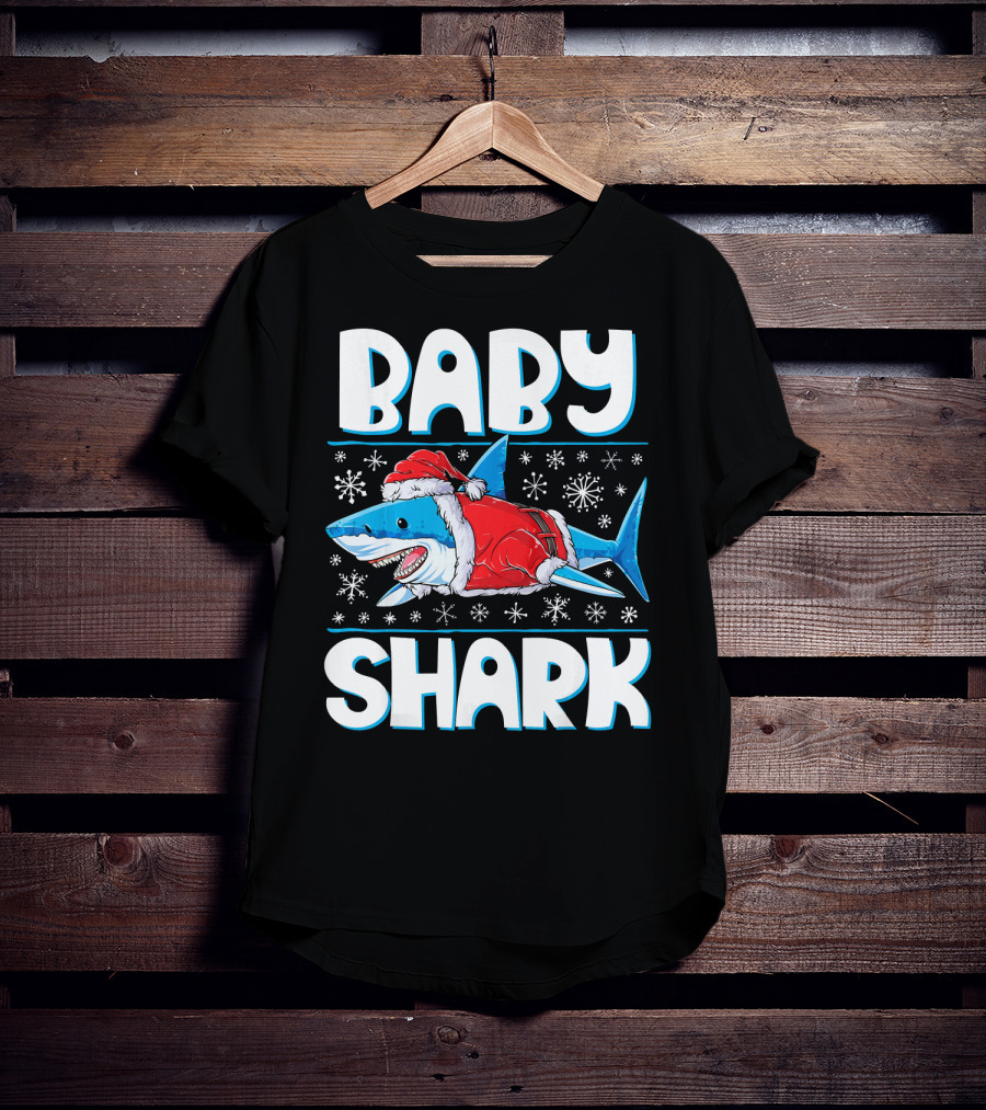 Baby Shark Santa Christmas Snowflakes T-Shirt