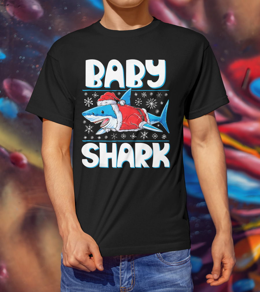 Baby Shark Santa Christmas Snowflakes T-Shirt