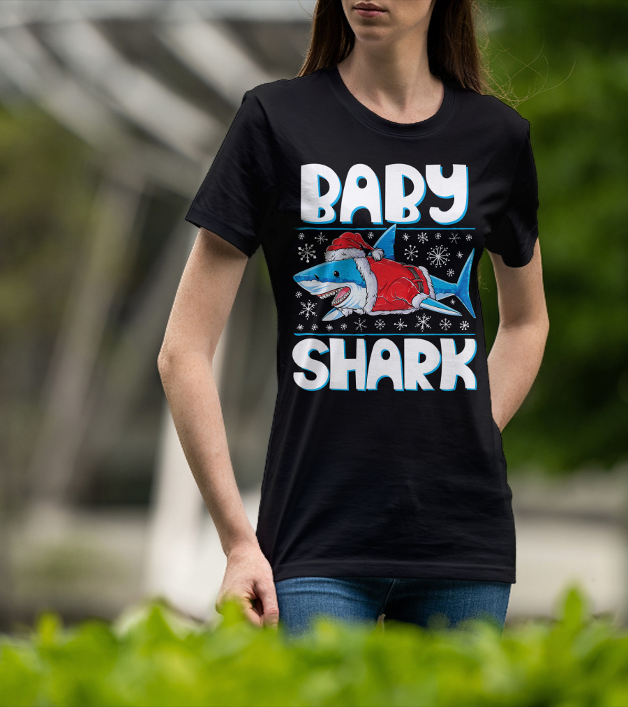 Baby Shark Santa Christmas Snowflakes T-Shirt