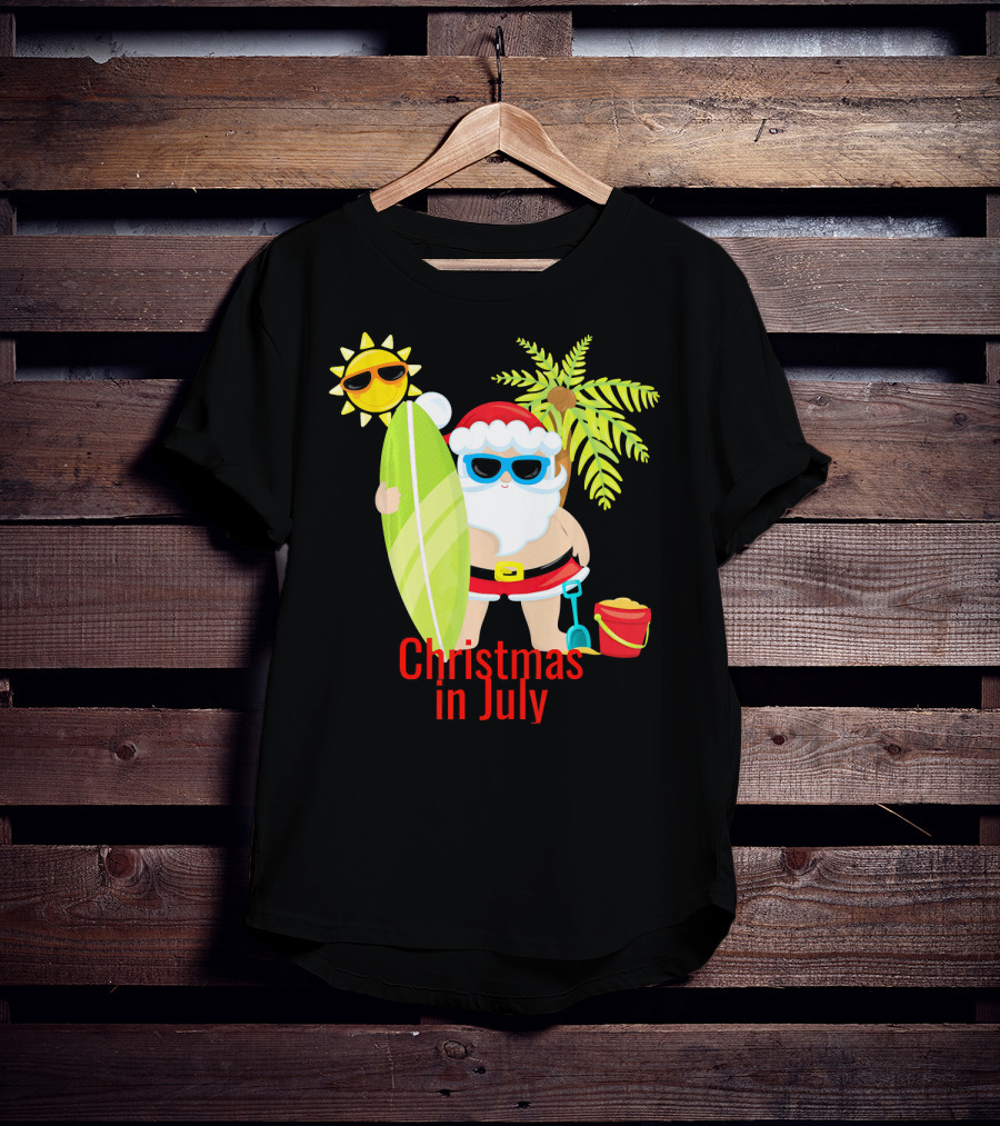 Christmas In July Beach Santa Surfer Sunny Holiday Fun T-Shirt