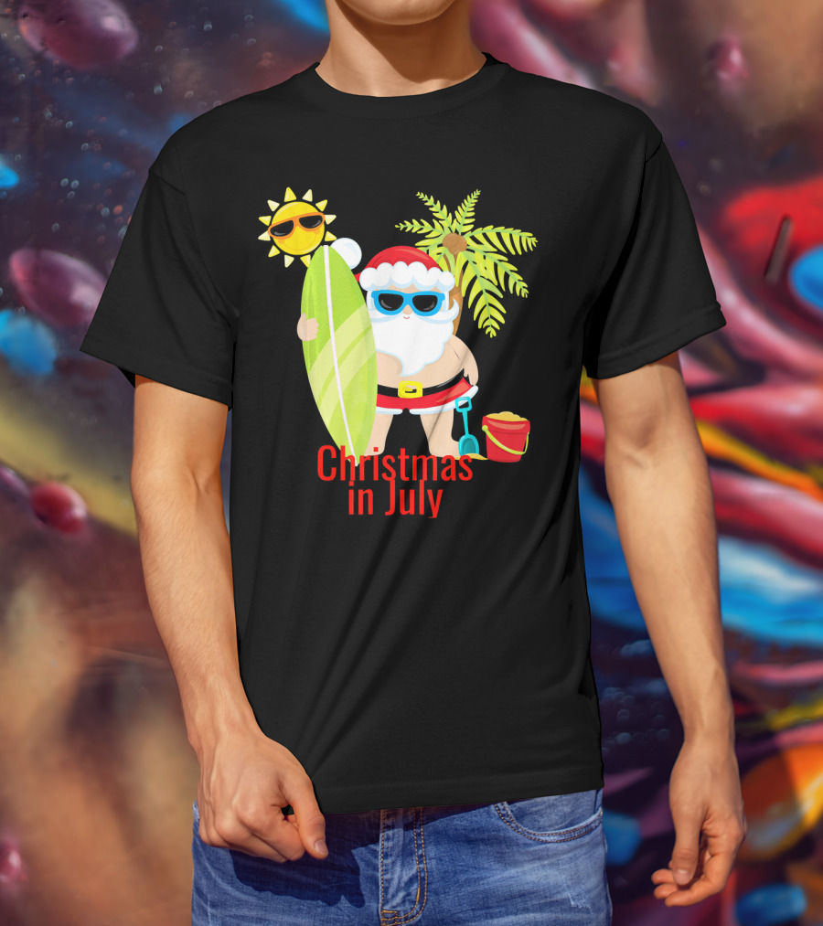 Christmas In July Beach Santa Surfer Sunny Holiday Fun T-Shirt