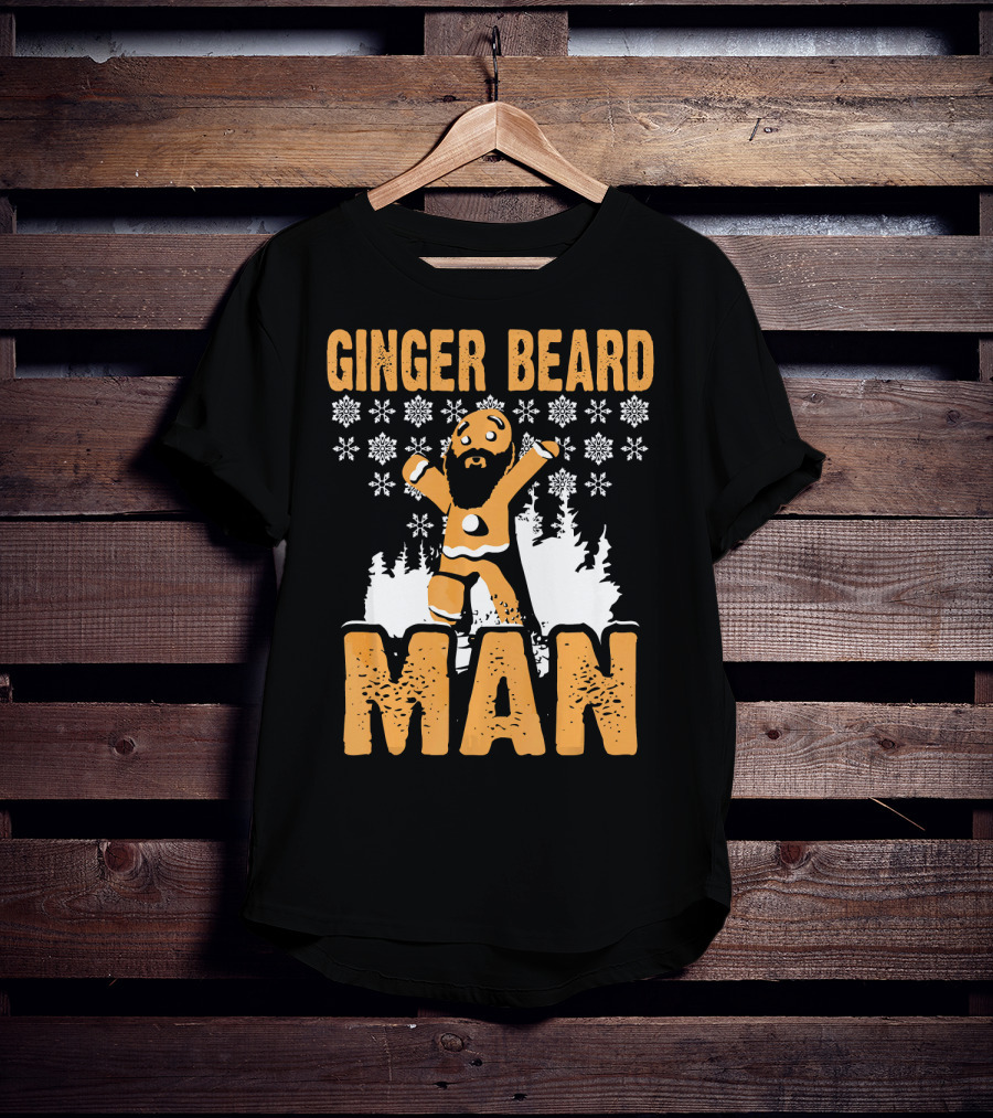 Ginger Beard Man Xmas Holiday Snowflakes Gingerbread T-Shirt