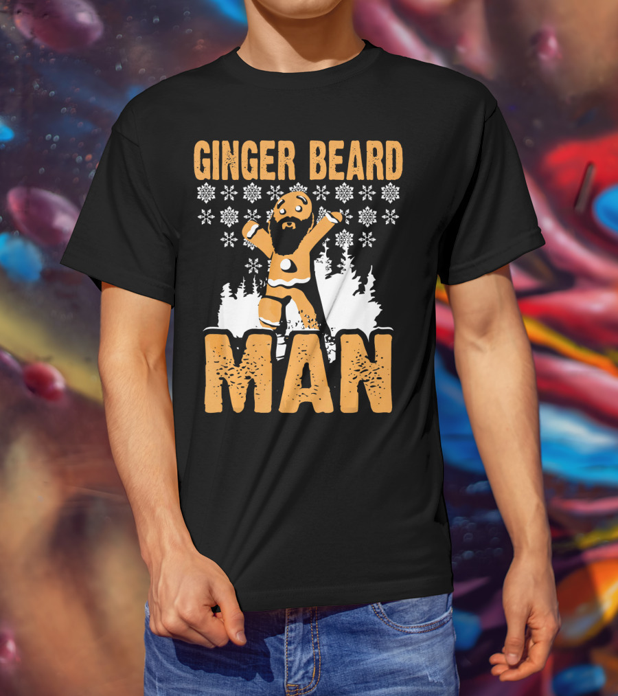 Ginger Beard Man Xmas Holiday Snowflakes Gingerbread T-Shirt