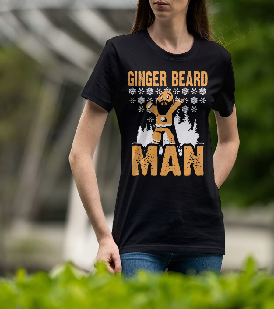 Ginger Beard Man Xmas Holiday Snowflakes Gingerbread T-Shirt
