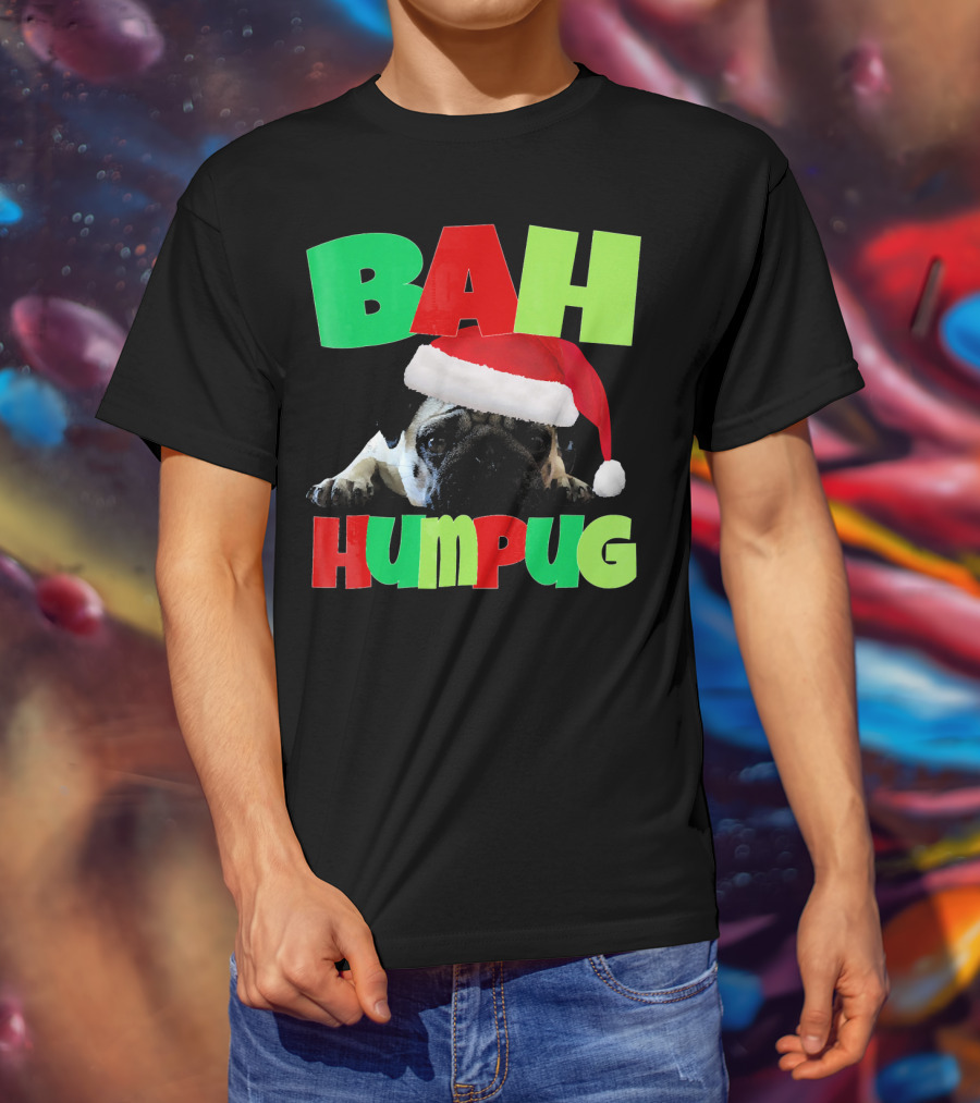 Bah Humpug Santa Hat Funny Grumpy Pug T-Shirt