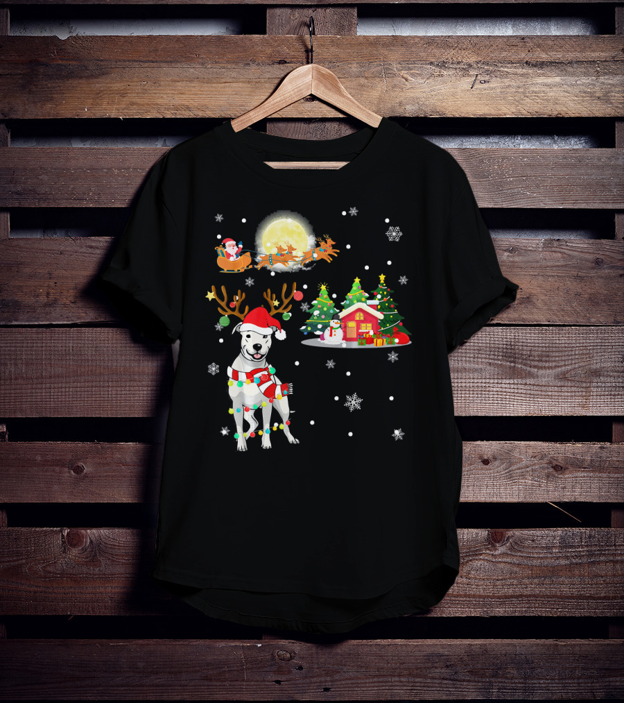 Santa's Sleigh And Festive Dogo Argentino Christmas Wonderland T-Shirt
