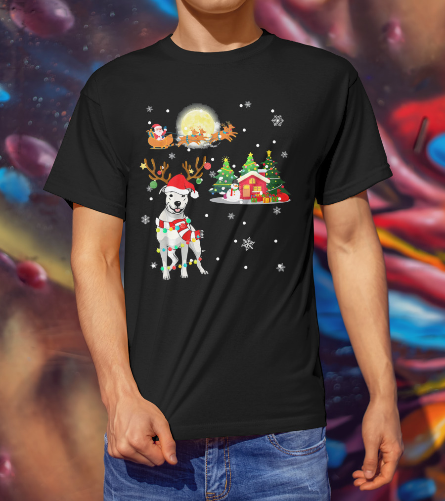 Santa's Sleigh And Festive Dogo Argentino Christmas Wonderland T-Shirt