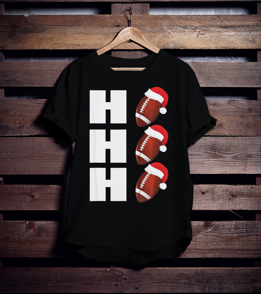 HO HO HO Santa Hat Football Christmas Humor T-Shirt