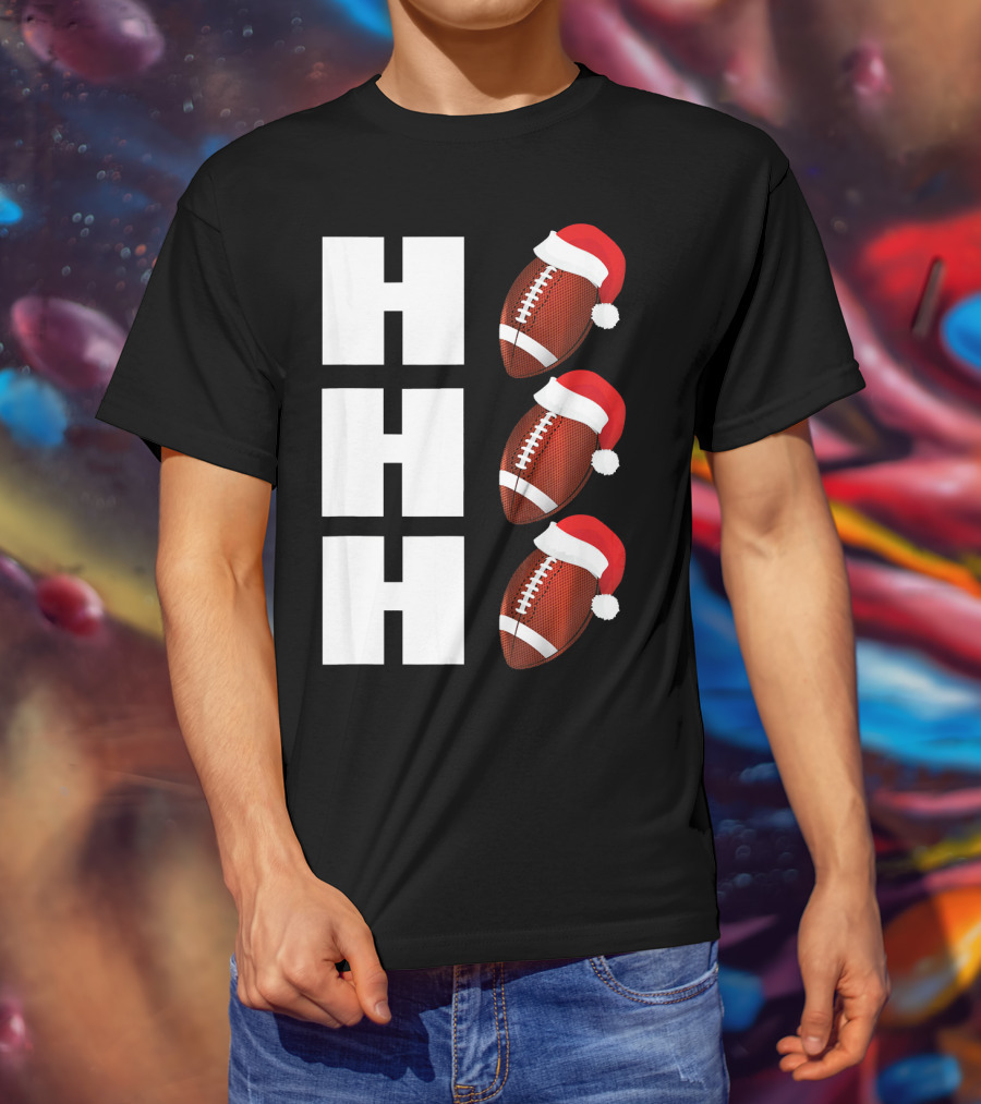 HO HO HO Santa Hat Football Christmas Humor T-Shirt