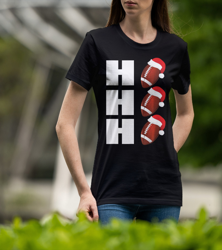 HO HO HO Santa Hat Football Christmas Humor T-Shirt