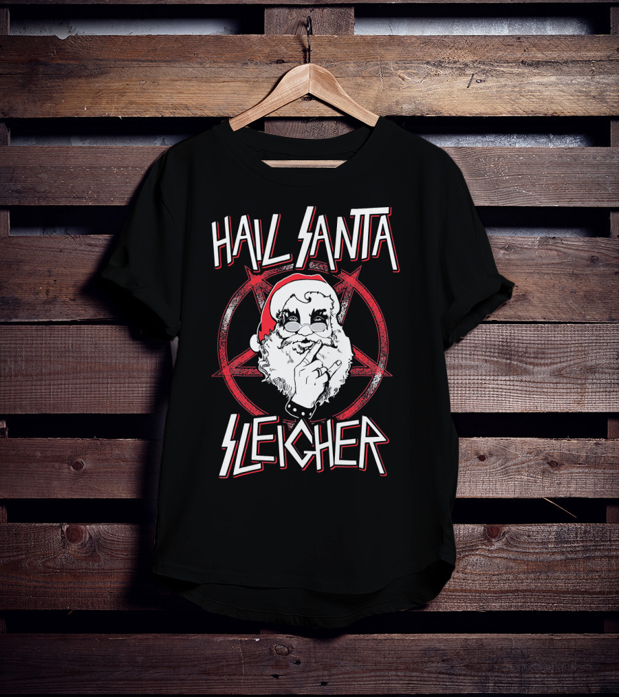 Hail Santa Sleigher Funny Christmas Santa Rock Metal Holiday T-Shirt