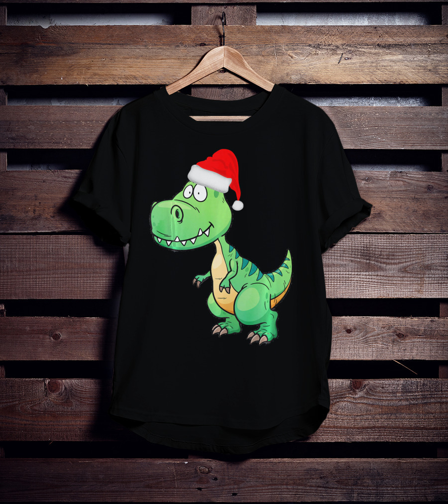 Santa Dinosaur Christmas T-Rex With Santa Hat T-Shirt