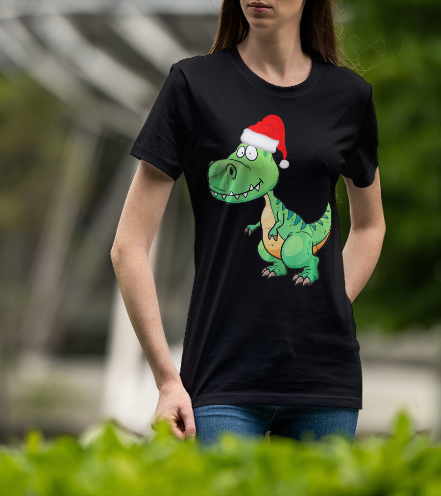 Santa Dinosaur Christmas T-Rex With Santa Hat T-Shirt