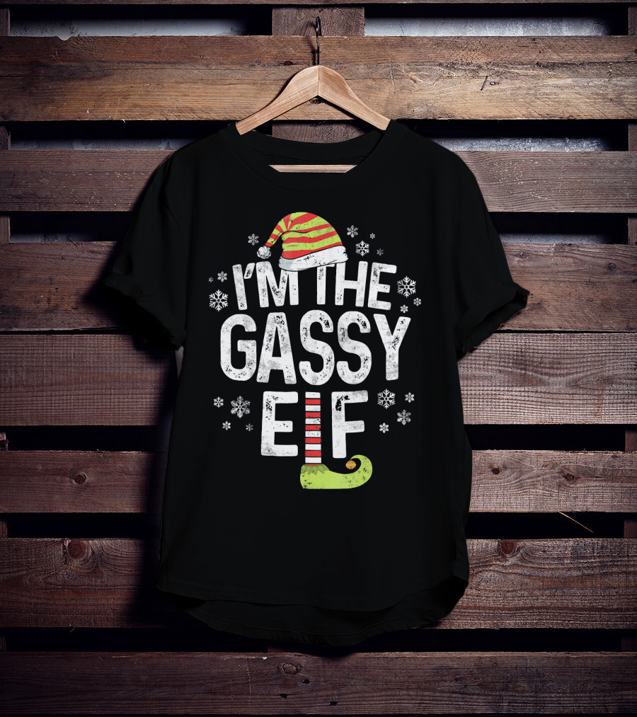 I'm The Gassy Elf Christmas Hat And Shoe With Snowflakes T-Shirt