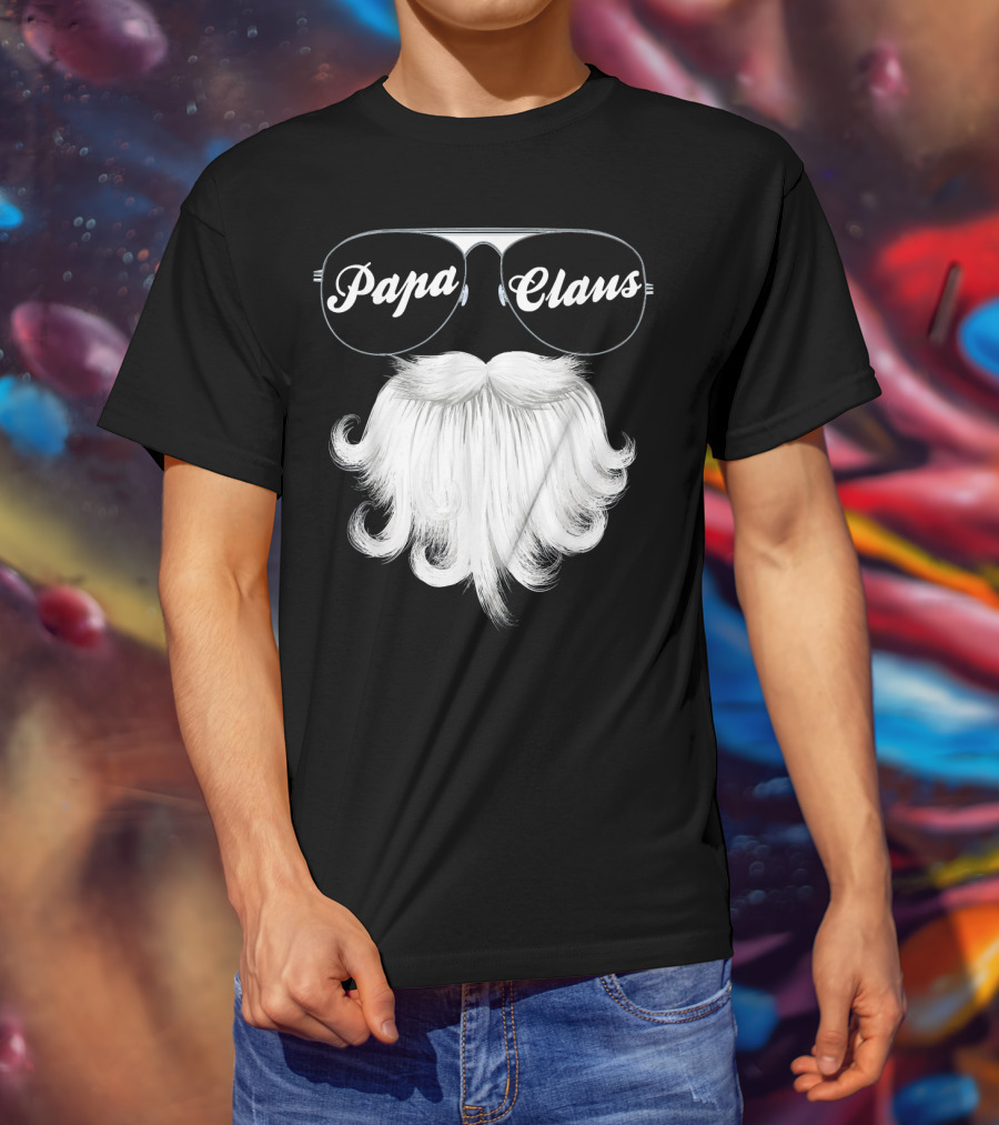 Papa Claus Funny Grandpa Dad Granda Sunglasses Beard T-Shirt