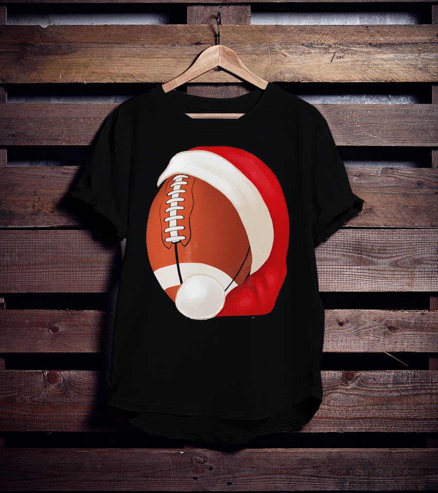 American Football Santa Hat Christmas T-Shirt