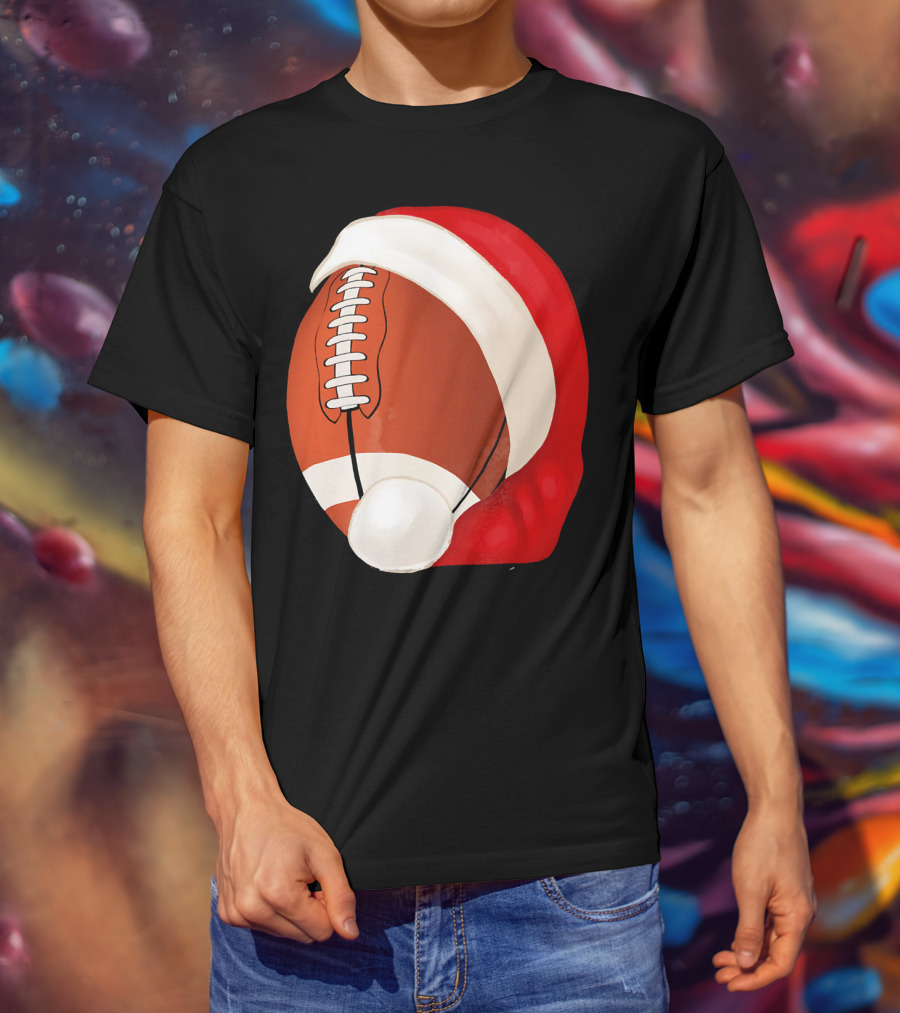American Football Santa Hat Christmas T-Shirt