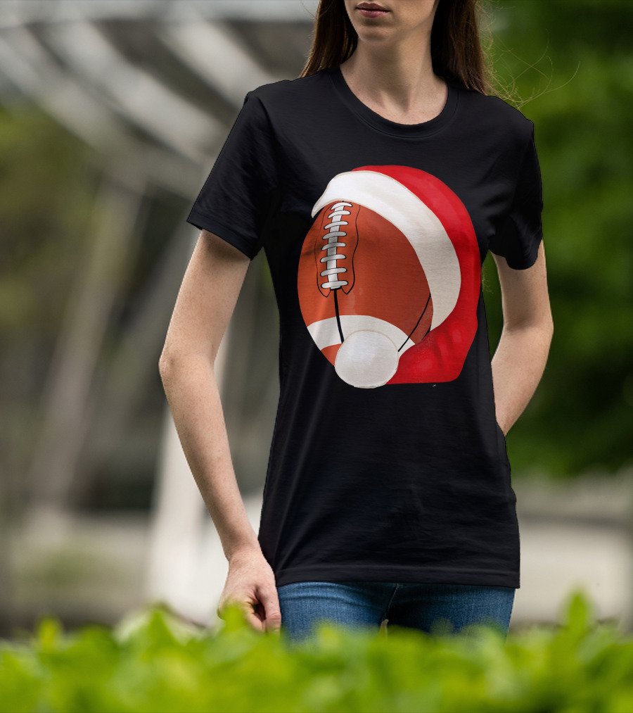 American Football Santa Hat Christmas T-Shirt