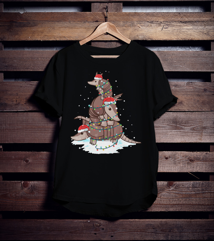 Armadillo Santa Christmas Light Tree Stack T-Shirt