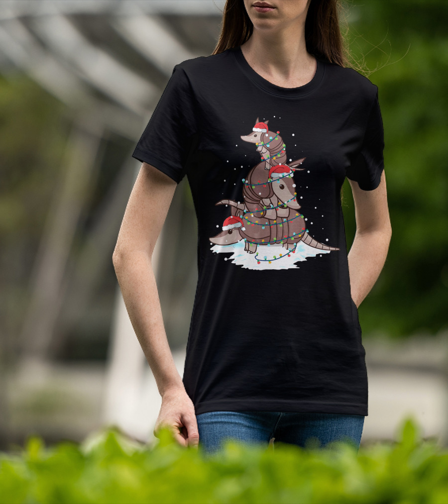 Armadillo Santa Christmas Light Tree Stack T-Shirt