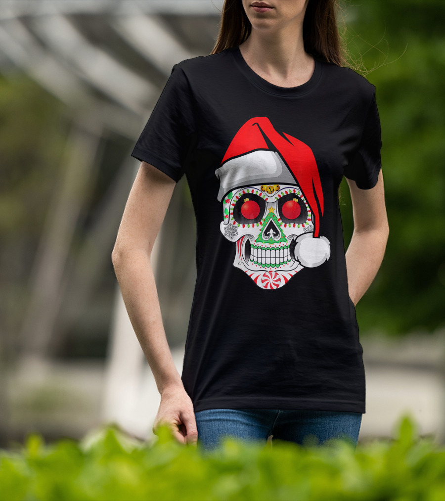 Jingle Jangle Christmas Sugar Skull Santa Hat Peppermint T-Shirt