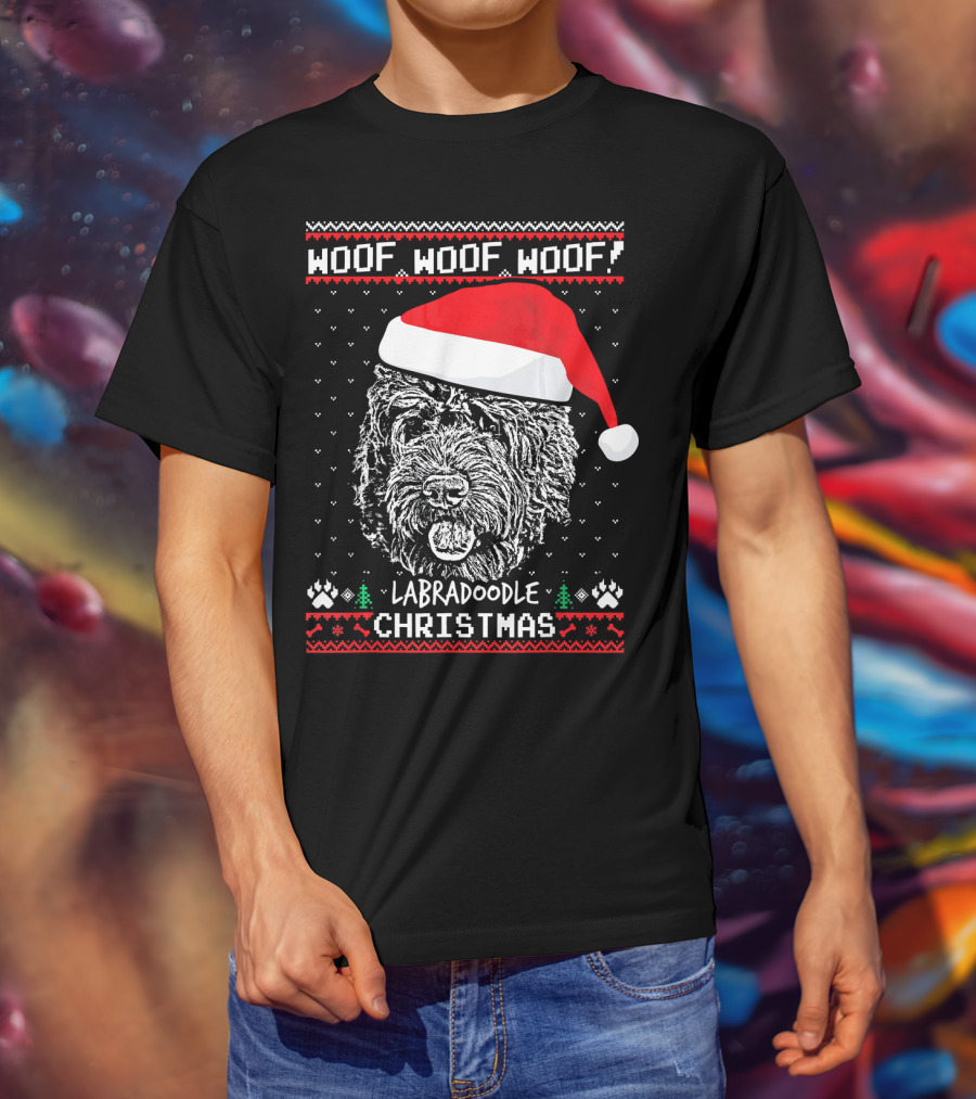 Woof Woof Woof Labradoodle Christmas T-Shirt