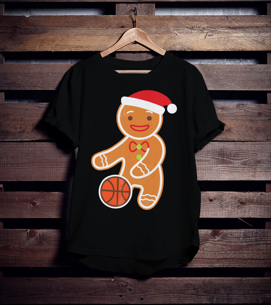 Basketball Gingerbread Player Santa Hat Gingerbread Man T-Shirt
