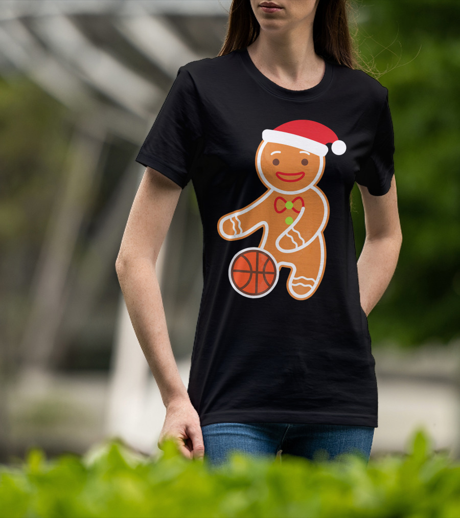 Basketball Gingerbread Player Santa Hat Gingerbread Man T-Shirt