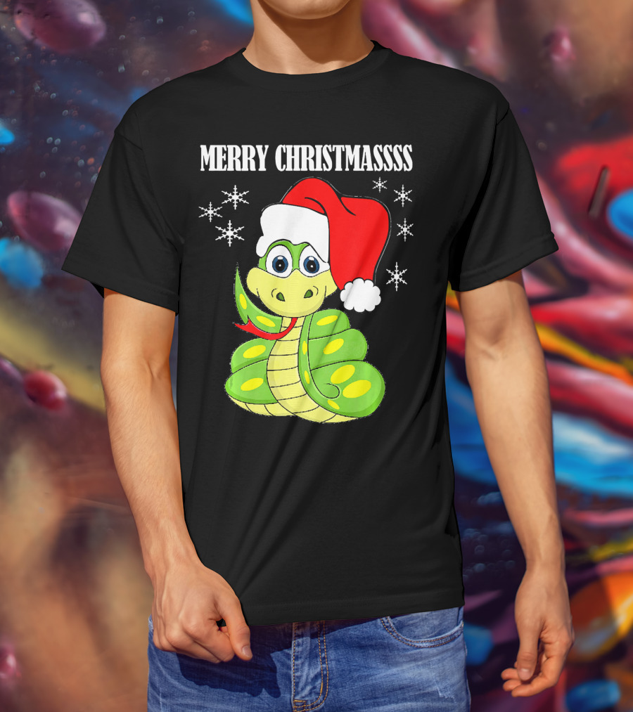 Merry Christmassss Snake Cute Snak Santa Hat Snowflakes T-Shirt