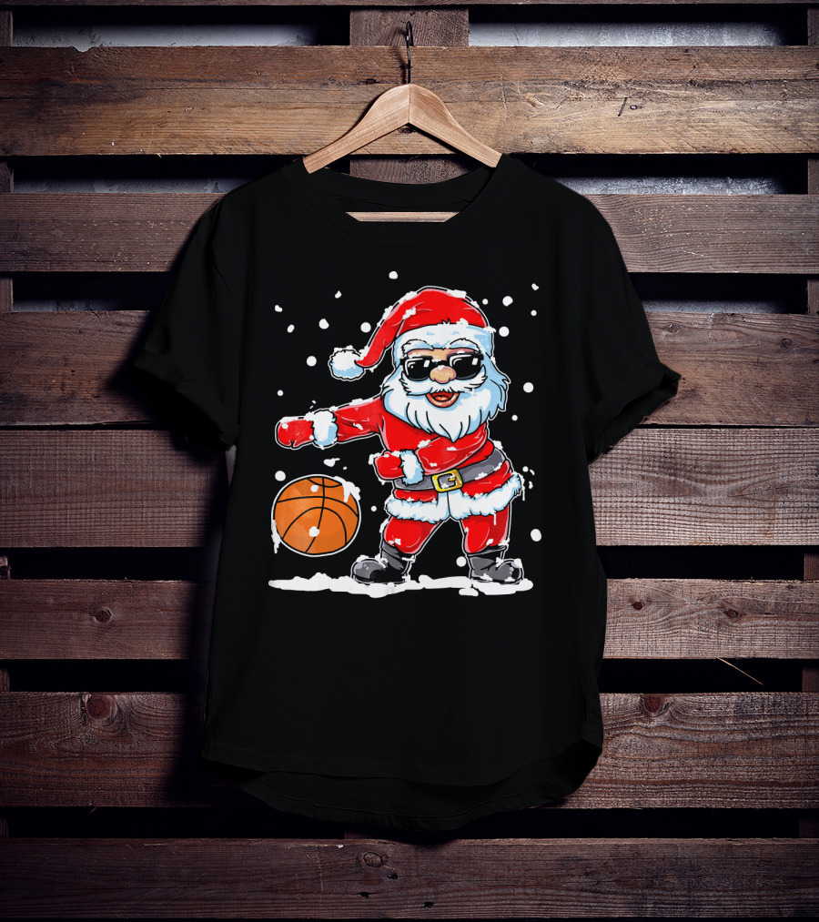 Santa Flossing With Basketball In Snowy Christmas Scene T-Shirt