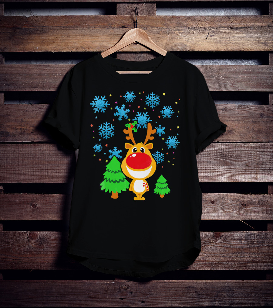 Christmas Reindeer With Snowflakes And Trees Family Matching T-Shirt