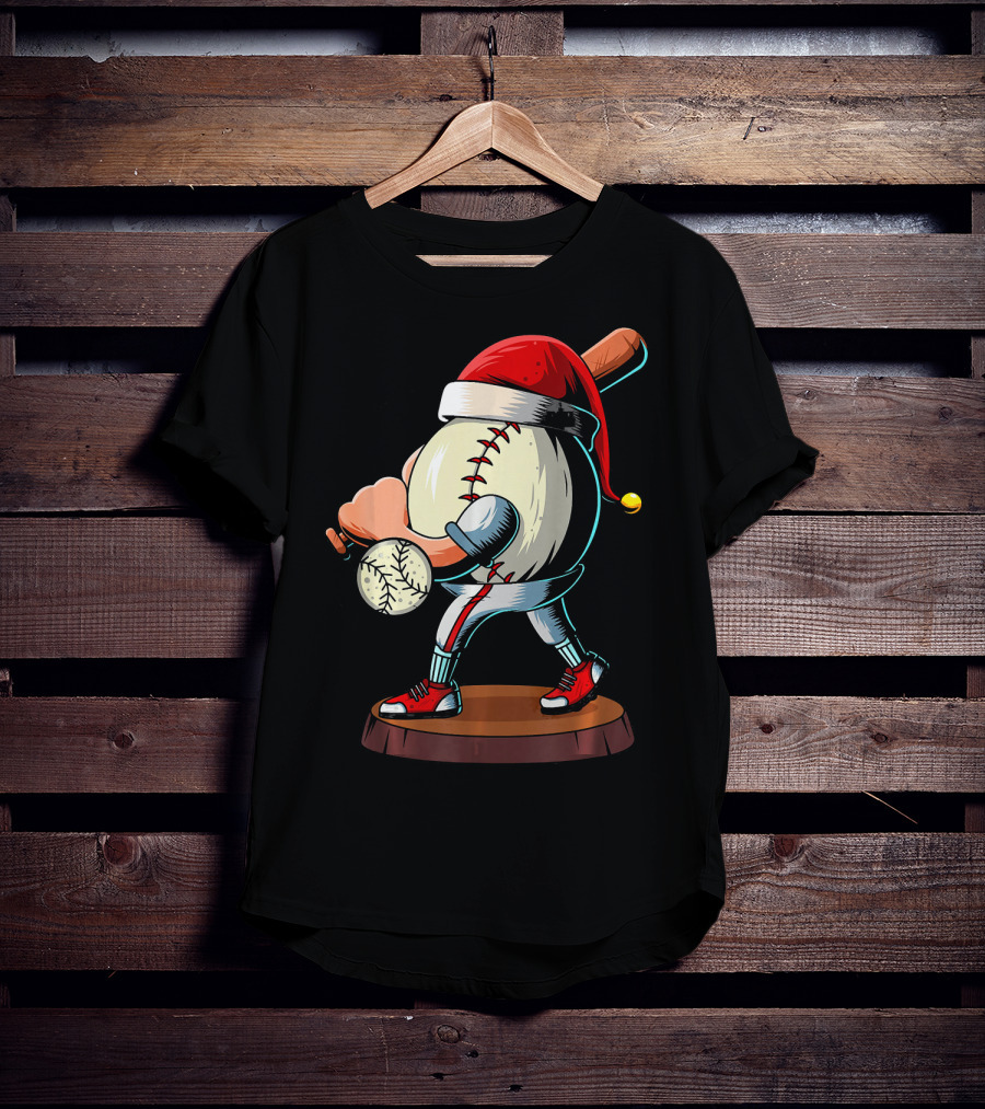Christmas Baseball Batter Santa With Red Shoes And Bat T-Shirt