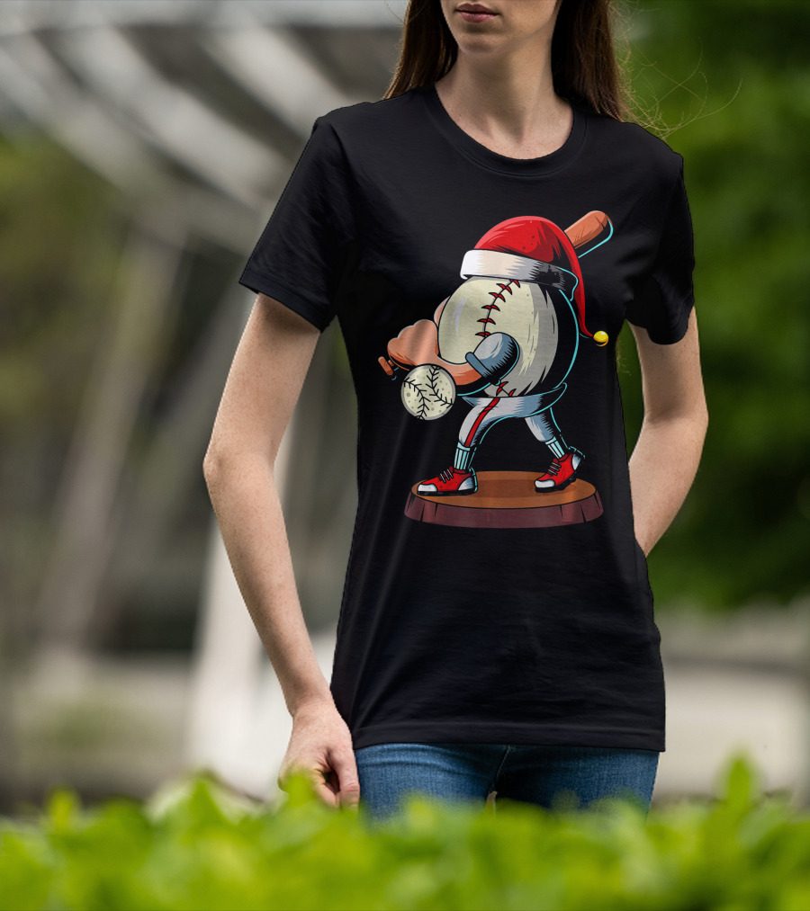 Christmas Baseball Batter Santa With Red Shoes And Bat T-Shirt