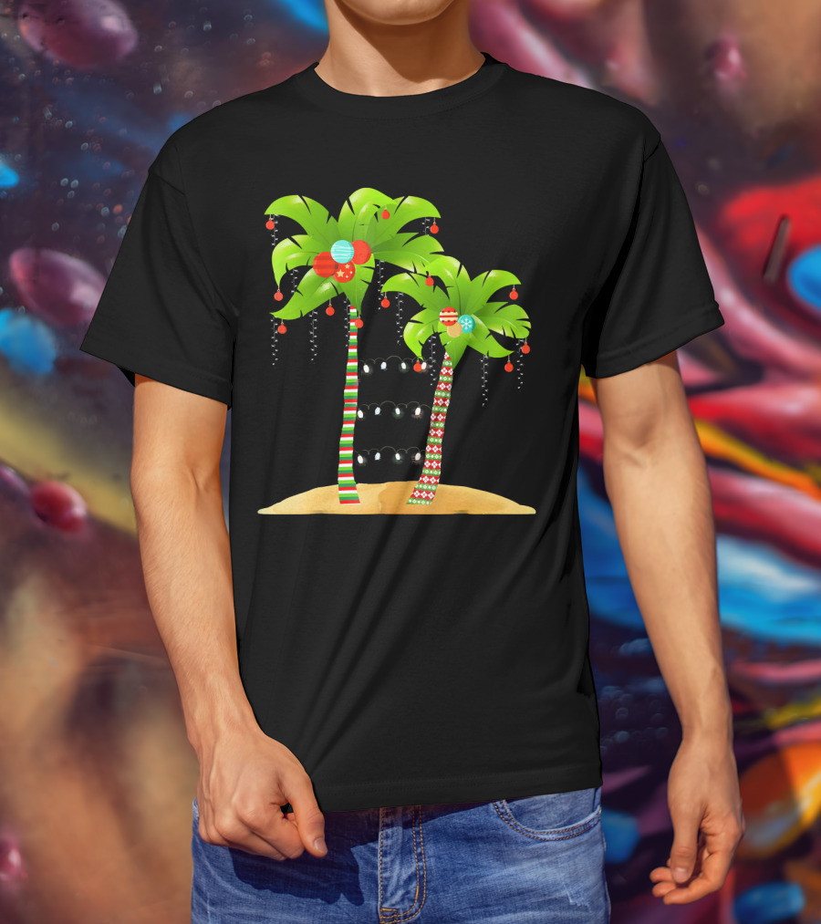 Christmas Tree Palm Mele Kalikimaka Palm Trees With Ornaments And Lights T-Shirt
