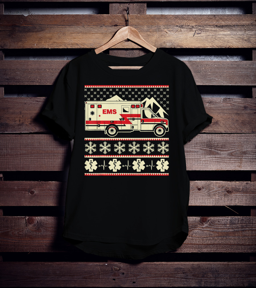EMS Christmas Ambulance Ugly Sweater Snowflake T-Shirt