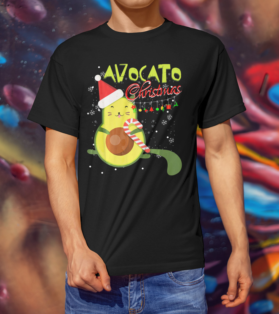 Avocato Christmas Funny Cute Cat Avocado Vegan T-Shirt