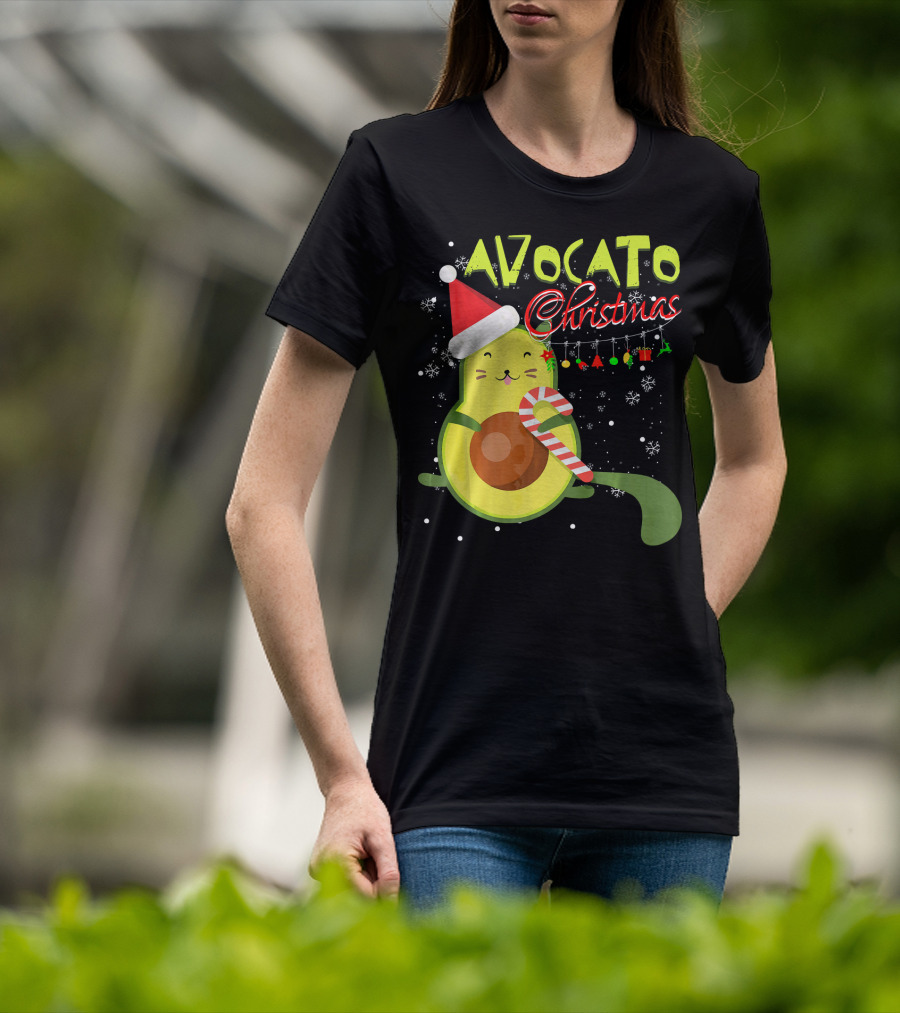 Avocato Christmas Funny Cute Cat Avocado Vegan T-Shirt
