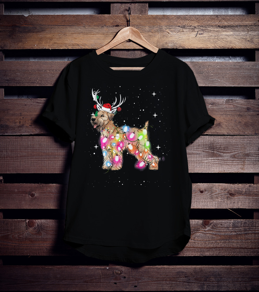 Christmas Lights Soft Coated Wheaten Terrier Santa Hat Antlers Snowflakes T-Shirt