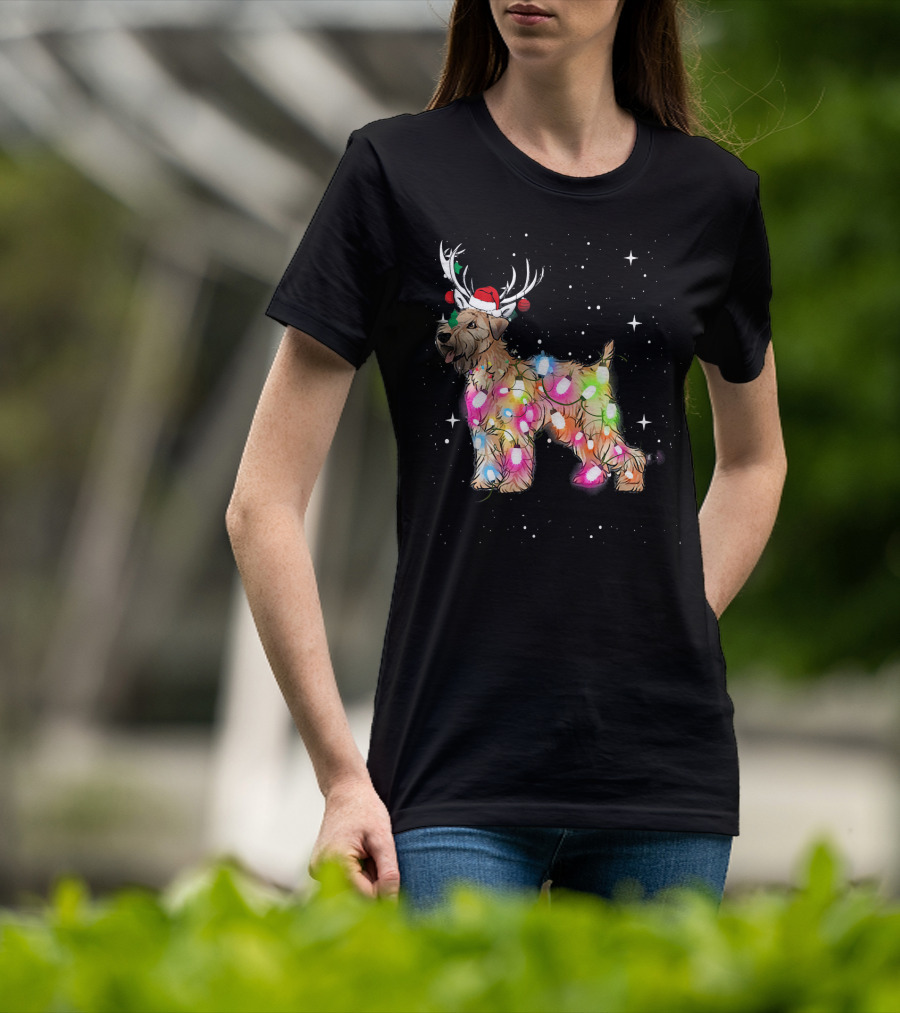 Christmas Lights Soft Coated Wheaten Terrier Santa Hat Antlers Snowflakes T-Shirt